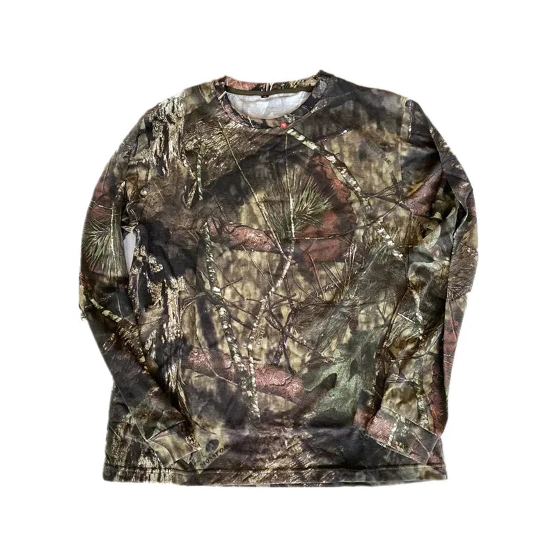 Summer Bionic Camouflage Hunting Fishing Shirt Long-Sleeved Sunshade Shirt Large Size Loose Outdoor Casual Jungle Camo T-Shirt