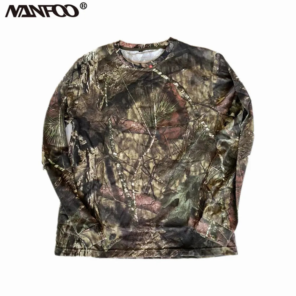 Summer Bionic Camouflage Hunting Fishing Shirt Long-Sleeved Sunshade Shirt Large Size Loose Outdoor Casual Jungle Camo T-Shirt