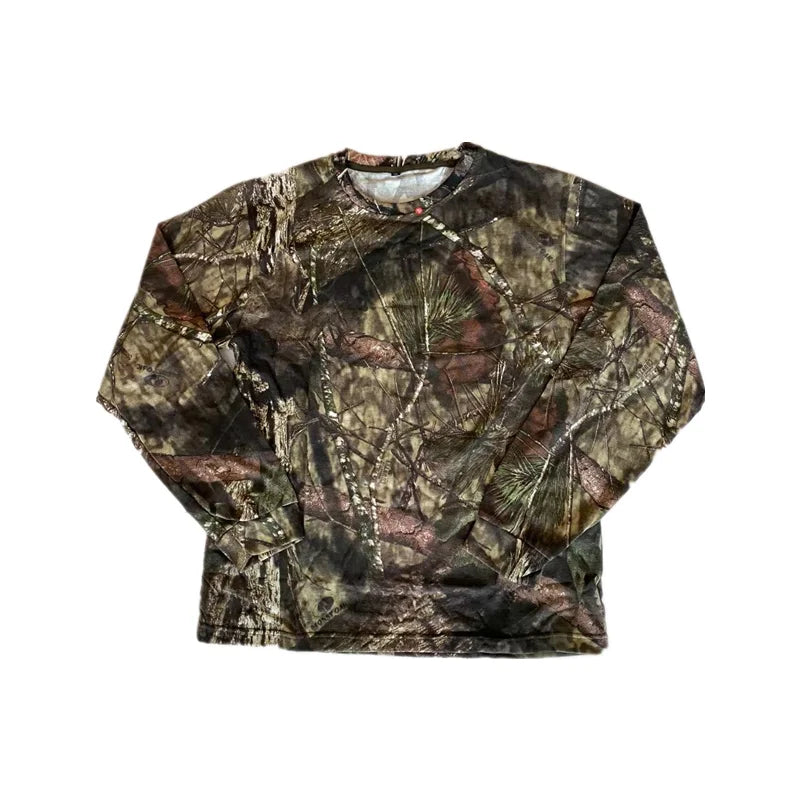 Summer Bionic Camouflage Hunting Fishing Shirt Long-Sleeved Sunshade Shirt Large Size Loose Outdoor Casual Jungle Camo T-Shirt