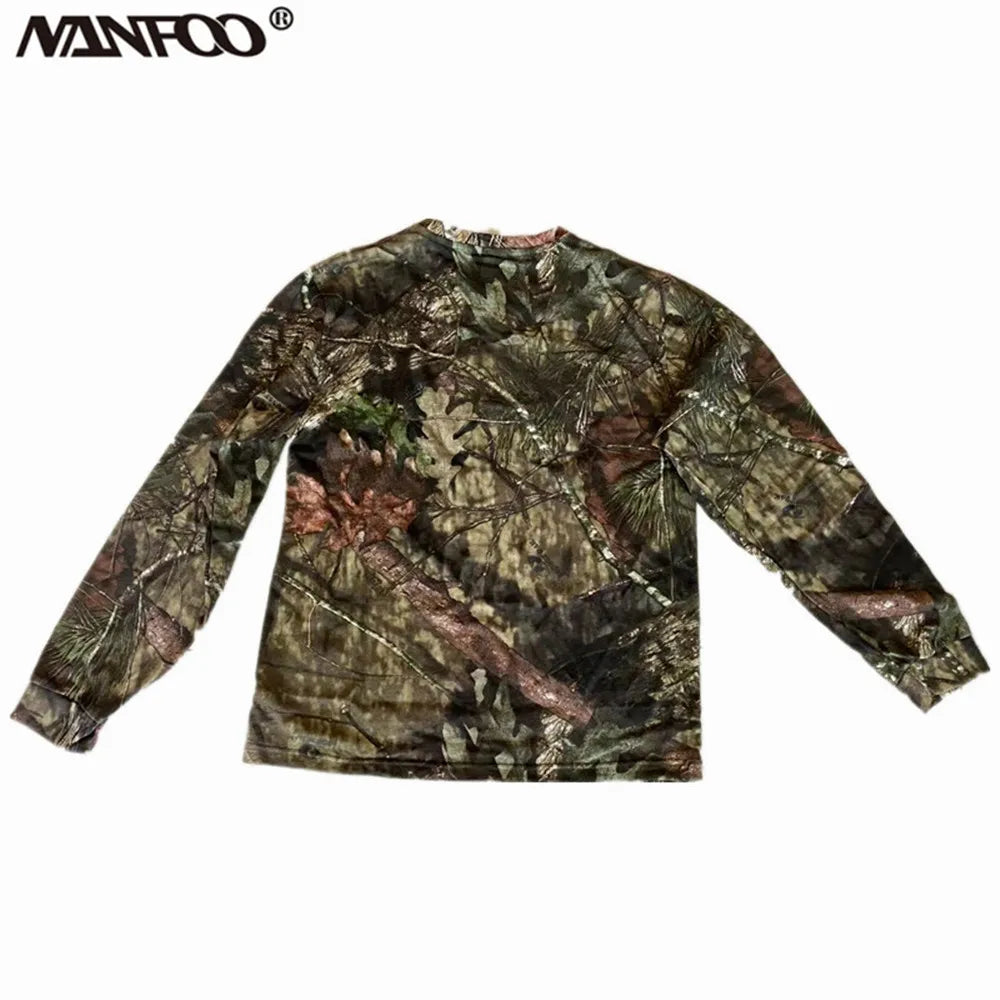 Summer Bionic Camouflage Hunting Fishing Shirt Long-Sleeved Sunshade Shirt Large Size Loose Outdoor Casual Jungle Camo T-Shirt