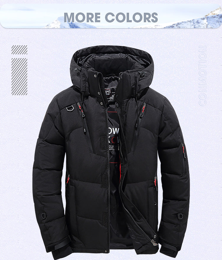 Winter Down Jacket Men White Duck Coat Windproof Warm Travel Camping Overcoat New in Thicken Solid Color Hooded Male Clothing