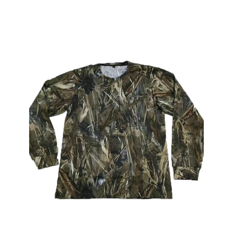 Summer Bionic Camouflage Hunting Fishing Shirt Long-Sleeved Sunshade Shirt Large Size Loose Outdoor Casual Jungle Camo T-Shirt